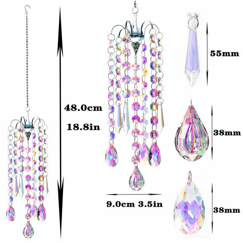Crystal Prisms Wind Chimes Hanging Chandelier Chimes Home Hanging Decoration_DD