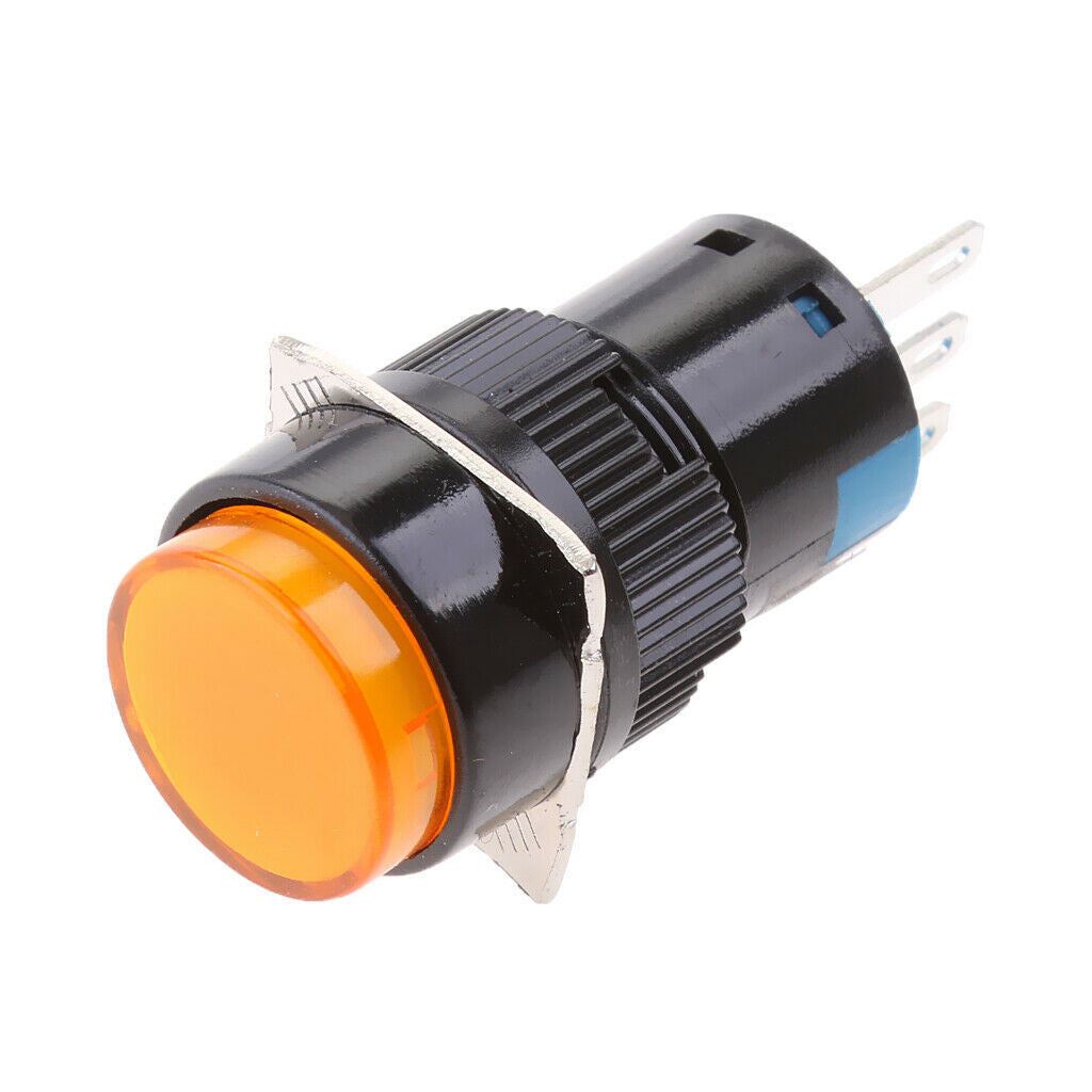 16mm DC 12V Momentary Latching Push Button Self-Lock LED Light Switch Yellow