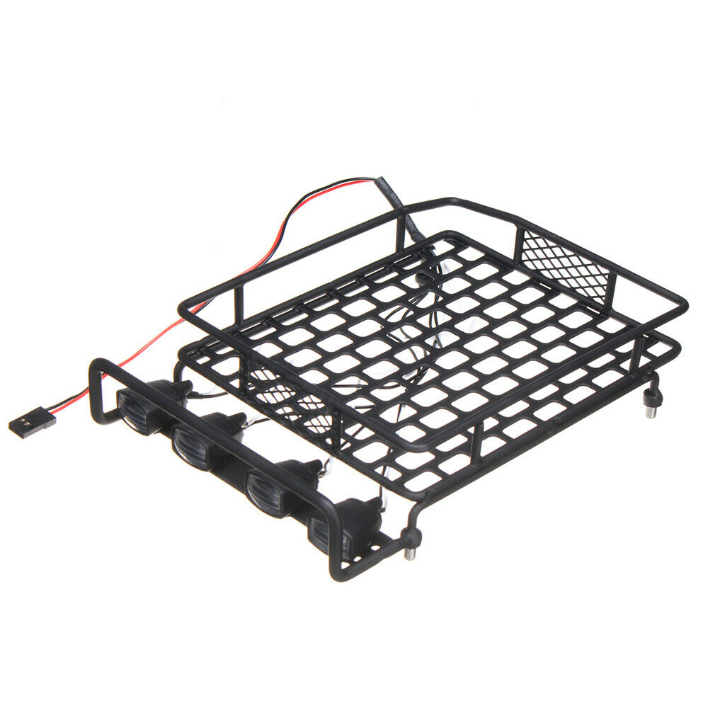 Luggage Roof Rack with 4 LED Light Bar for 1:10th RC Vehicles Rock Crawler Rally