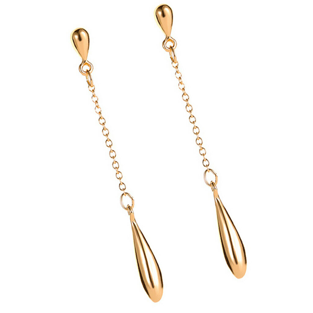 1Pair Long Chain Linear Tassel Drop Earrings Stud Dangle Earrings Golden