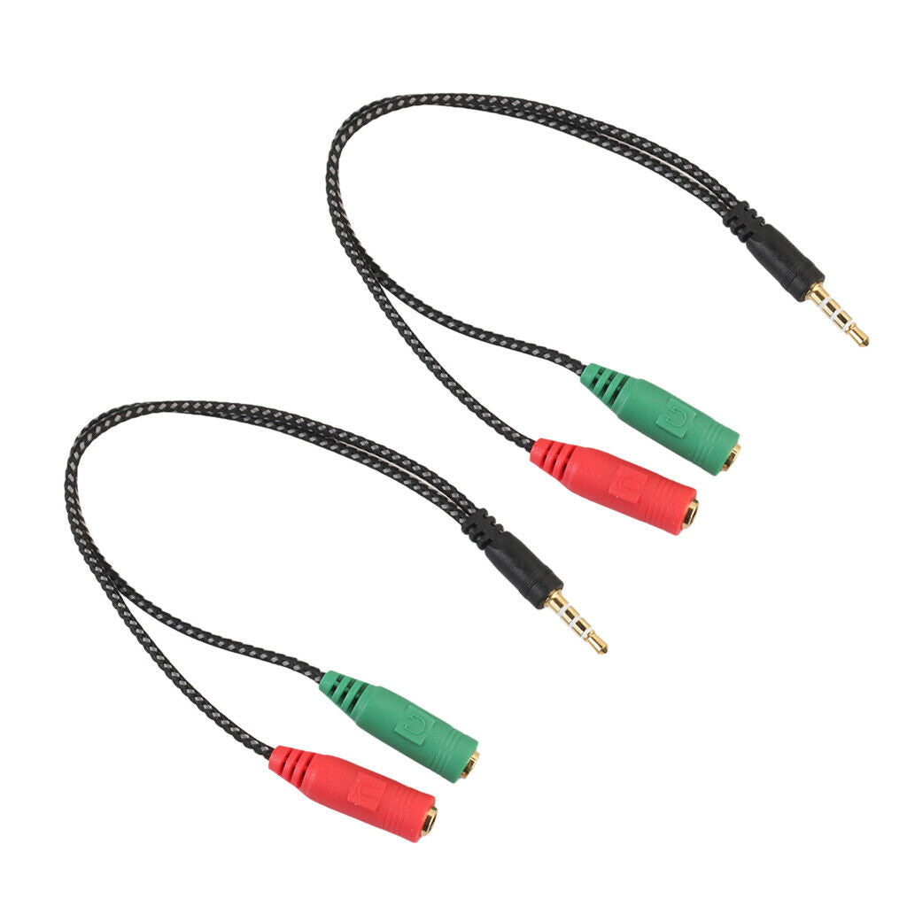2x 3.5mm Audio AUX Mic Splitter Headphone Adapter 1 Male Jack to 2 Female