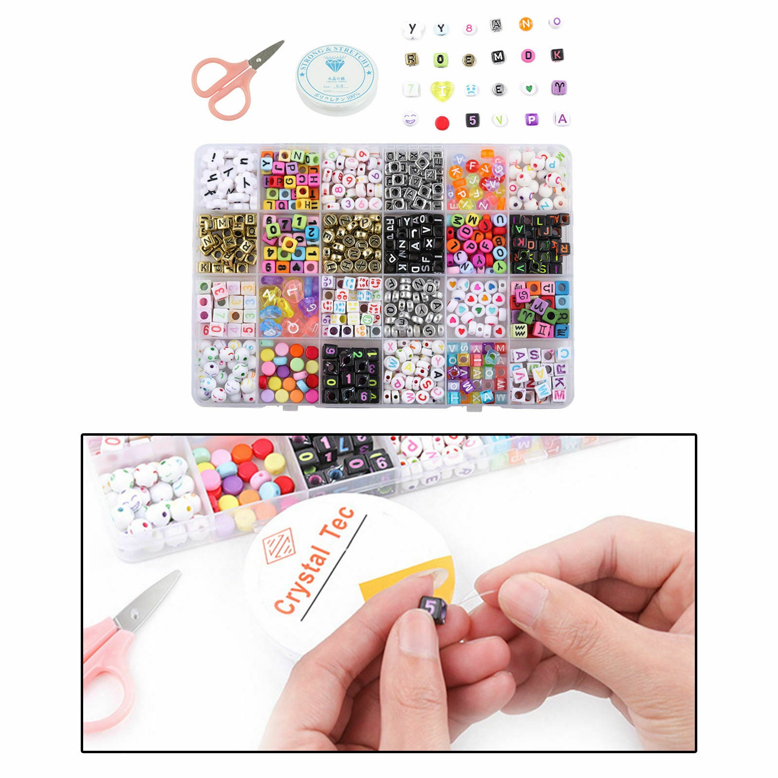 Acrylic Bracelet Beads Smooth Flat/Round Necklace Crafting Number Charm Cord
