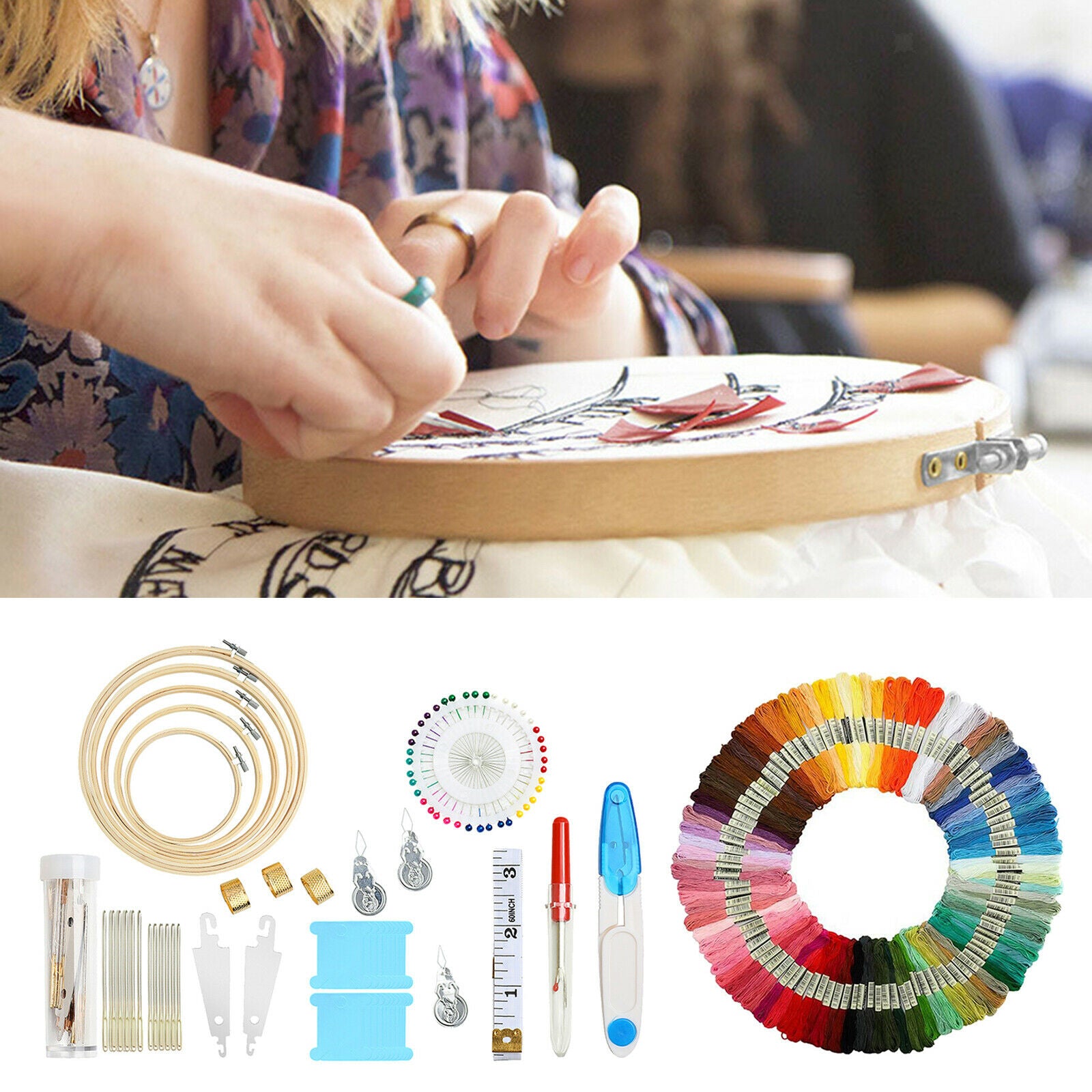 Full Range Embroidery Starter Kit,DIY Cross Stitch Stamped Embroidery Sewing