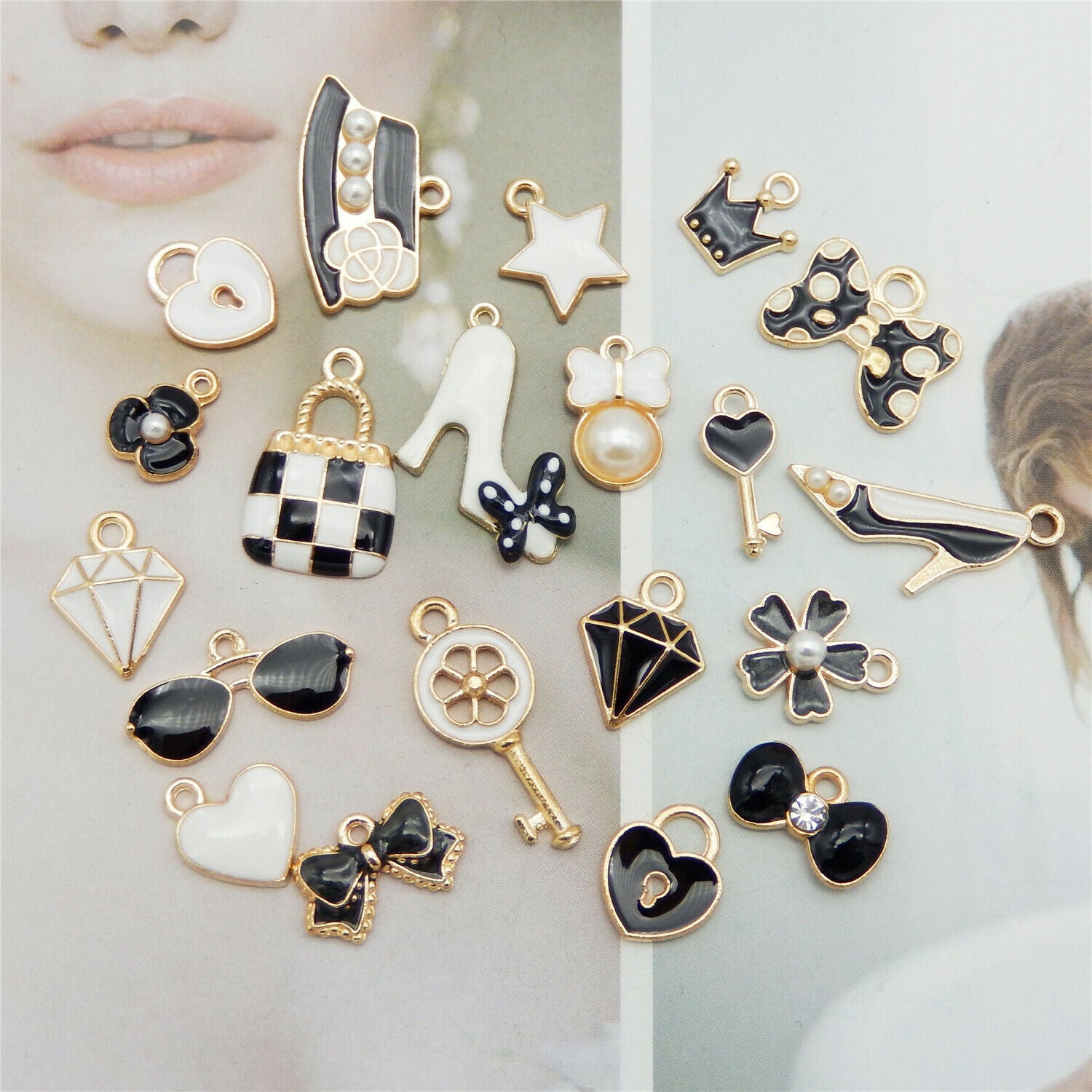 20pcs Black&White Enamel Plated Clothing Accessories Pendant Charms DIY Findings