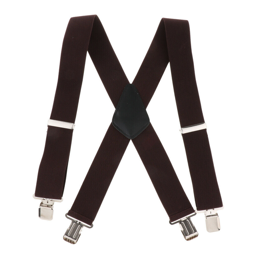 Suspenders w/ Heavy Duty Clips&X Back Adjustable Straps for Adults coffee