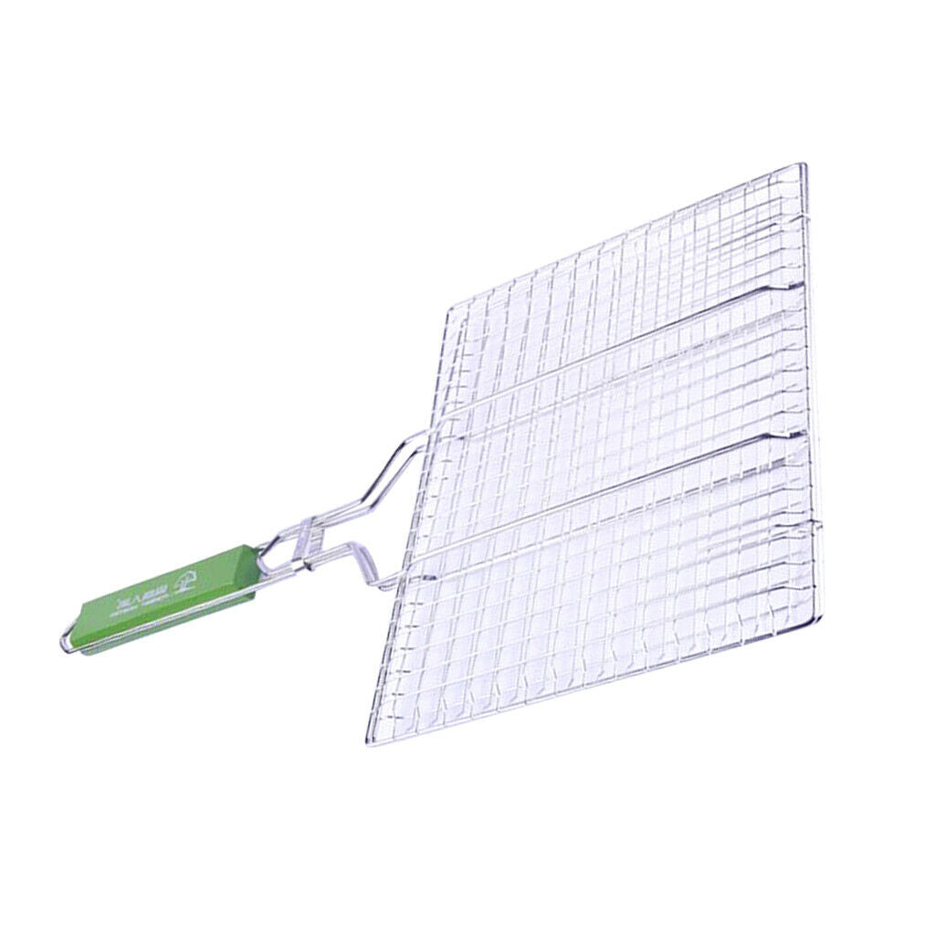 Barbecue Grilling Basket Grill BBQ Net for Meat Veg Steak w/Wooden Handle L