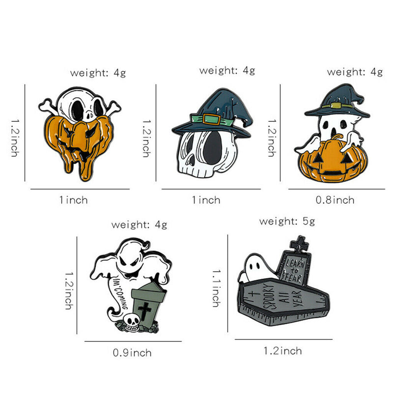 5 Pack Halloween Brooch Pins Set Badges for Clothes Schoolbag Jackets Decor