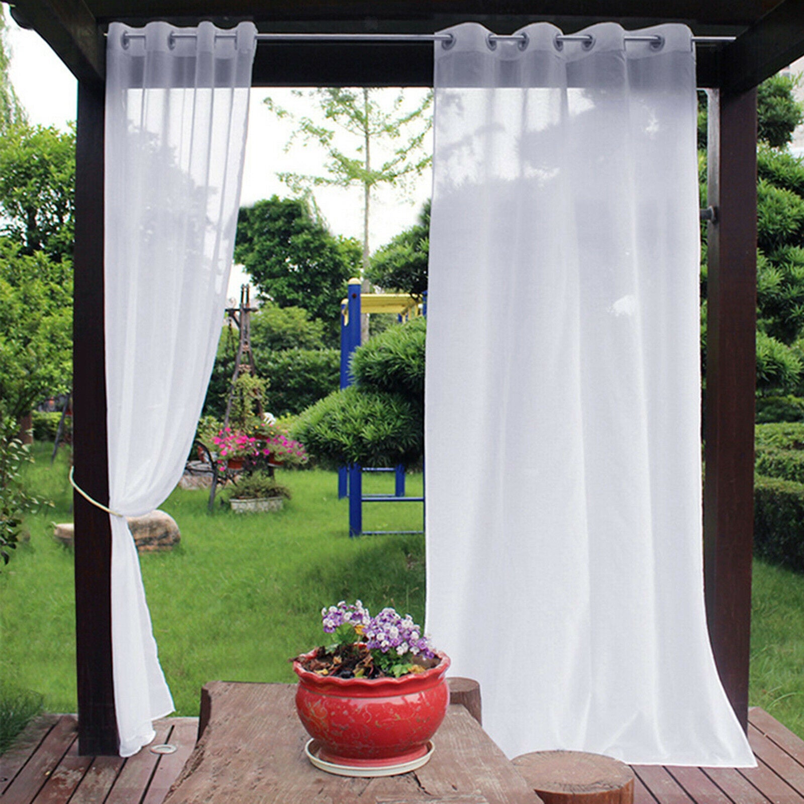 2pcs Sheer Curtain Grommet Porch Patio Drape Pergola Corridor Decoration