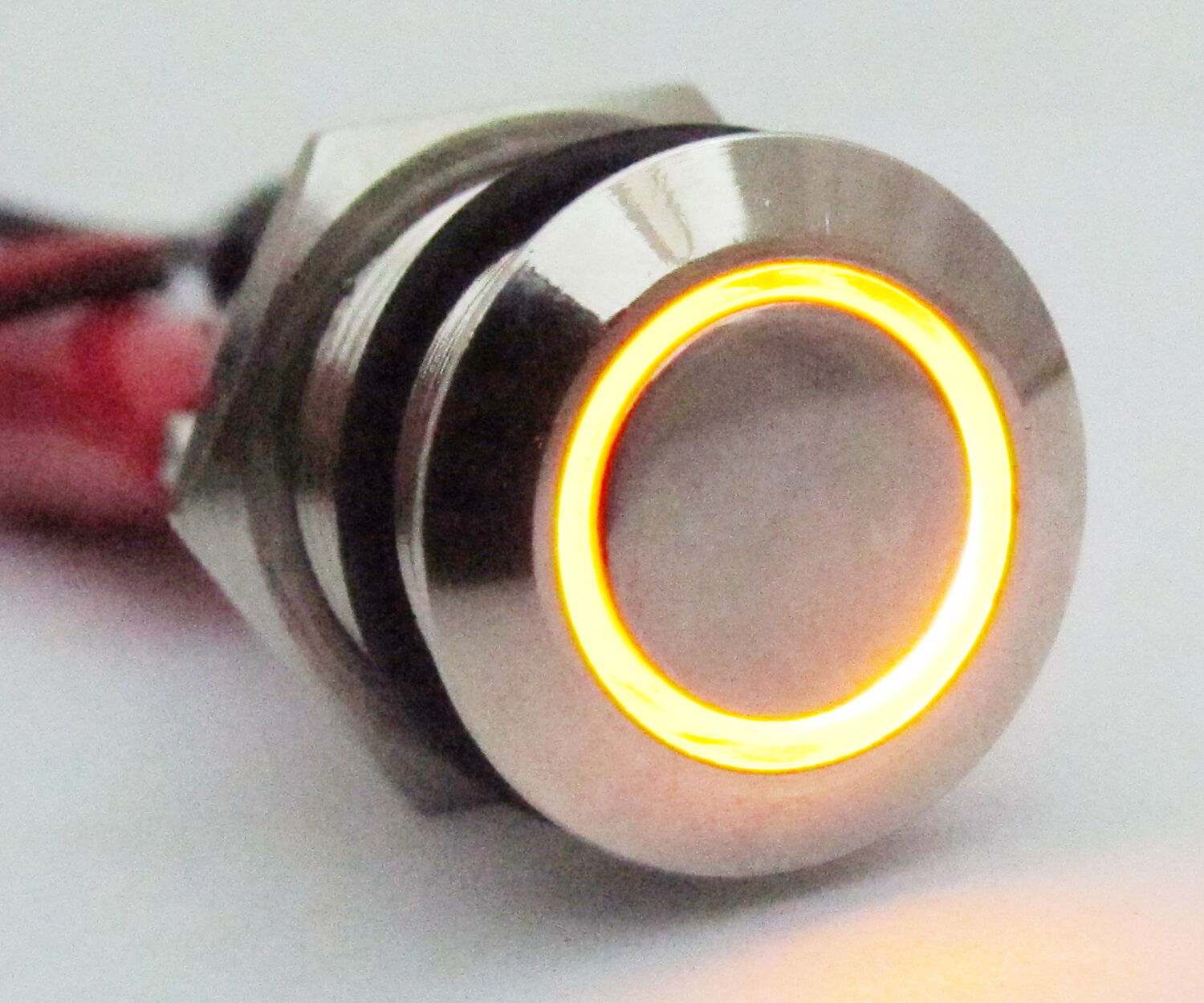 Metal Flat Ring illuminated Yellow Led Push Button Self-Locking Switch 16mm C1
