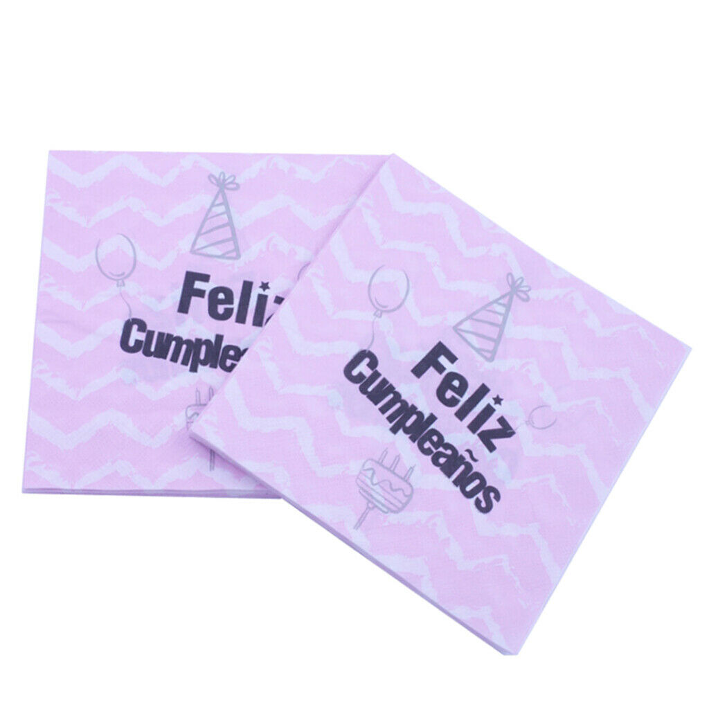 20 Pieces Tissue Paper Feliz Cumpleanos Pink Napkin Baby Shower Party Supply