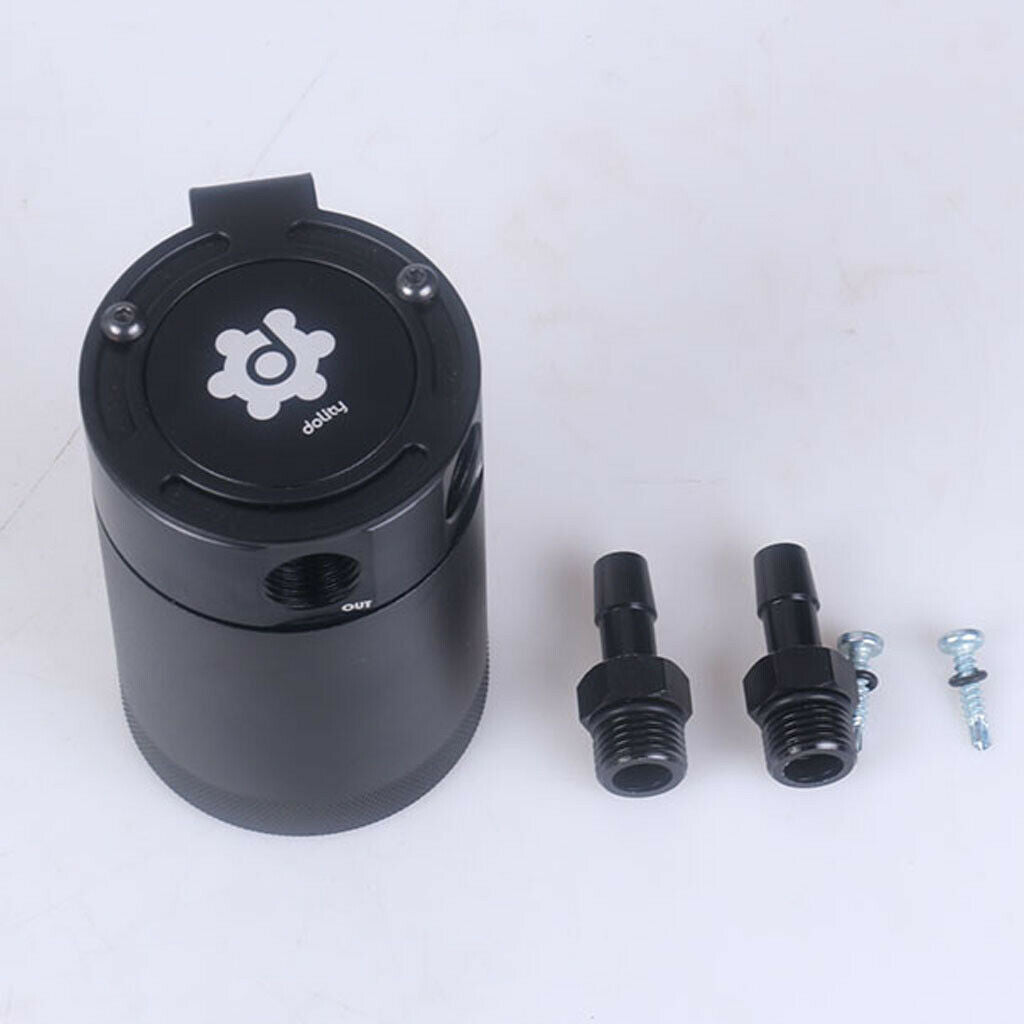 Compact Baffled 2-Port Oil Catch Can Tank Air-Oil Separator Aluminium Black