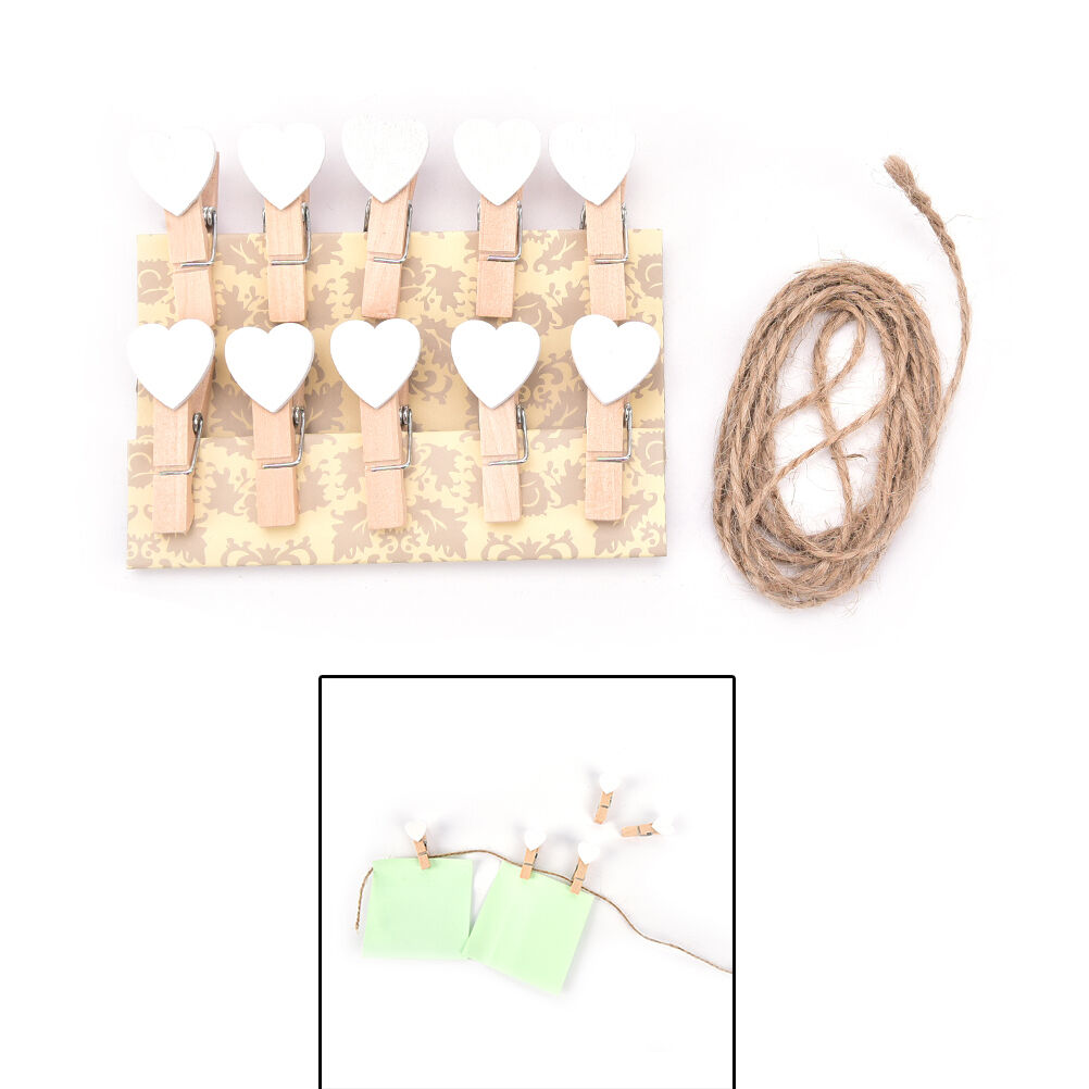 10X Mini Hearts Wooden Pegs Photo Clips Wedding Party Room Decor Craft Fa.l8