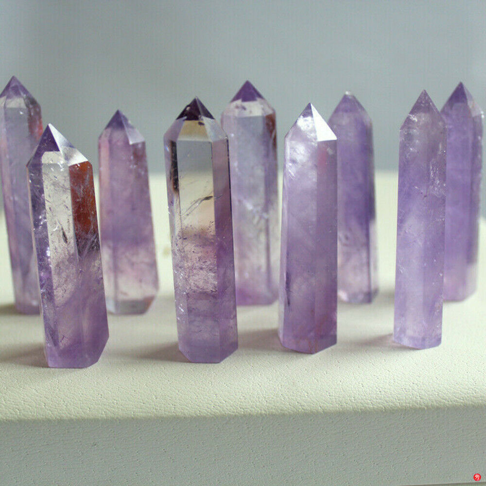 Natural Amethyst Fluorite Quartz Crystal Point Purple Healing Wand 40-50cm