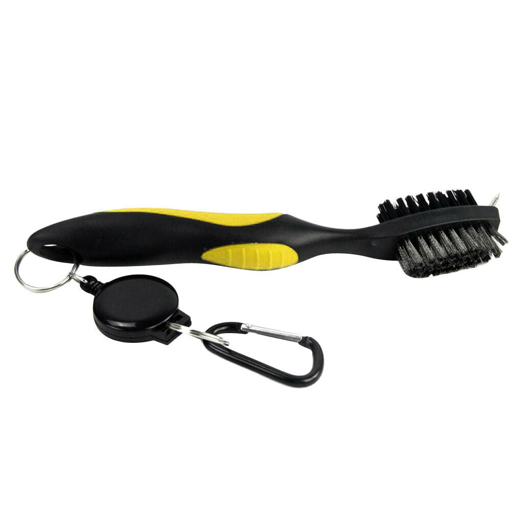 Dual Bristles Golf Club Brush Cleaner Ball Cleaning Clip Groove Tool Yellow