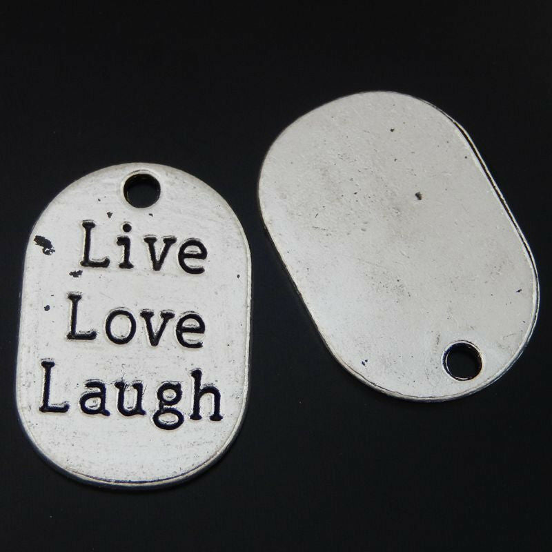 10 pcs Retro Sliver Word Engraved Charm Alloy Hanging Tag Oval Pendant 26*18*1mm