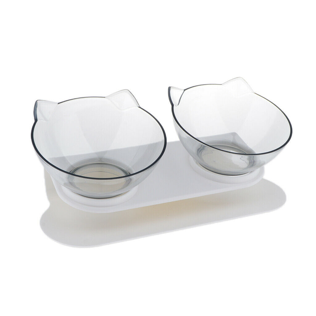 2x Round Plastic Cat Puppy Elevated Food Bowls Raised Food Feeder W/ Stand
