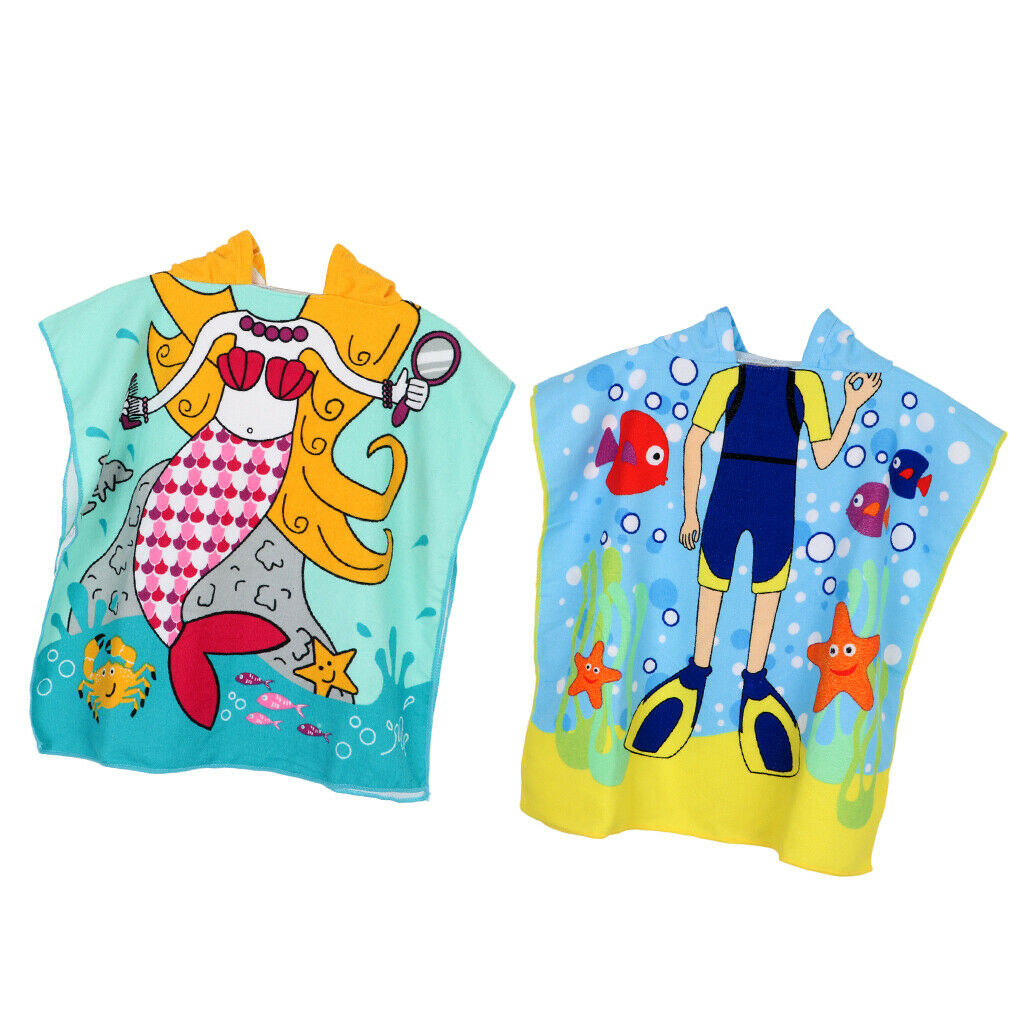 Set of 2pcs Super Absorption Kids Changing Robe Beach Pool Bath Towel Hooded