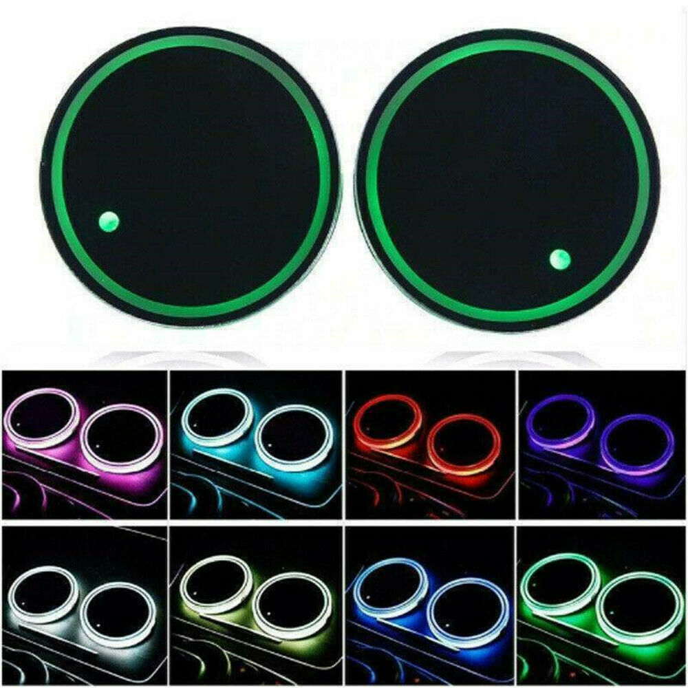 2X Colorful LED Car Cup Holder Pad Mats For Auto Interior Atmosphere Lamp Light