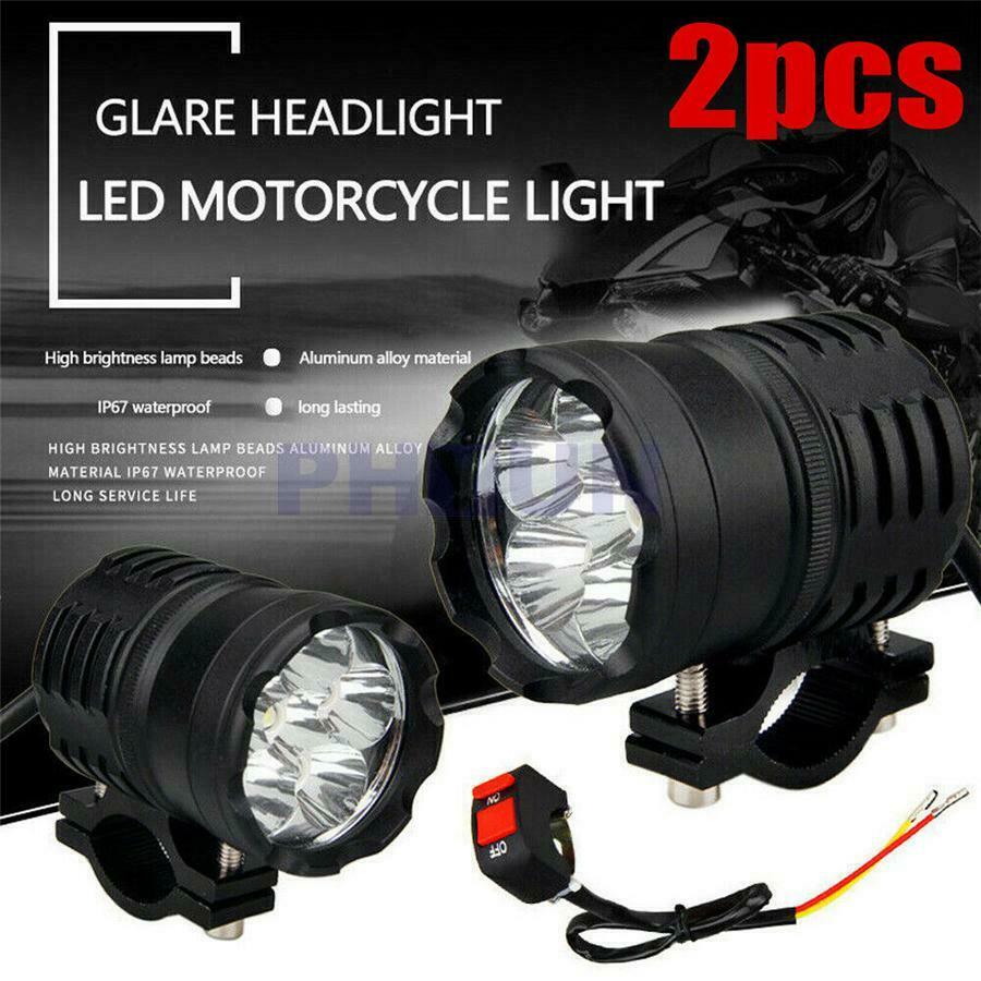 2x 60W 6000LM Motorcycle LED Headlight Driving Fog Spot Lamp w/Switch Waterproof