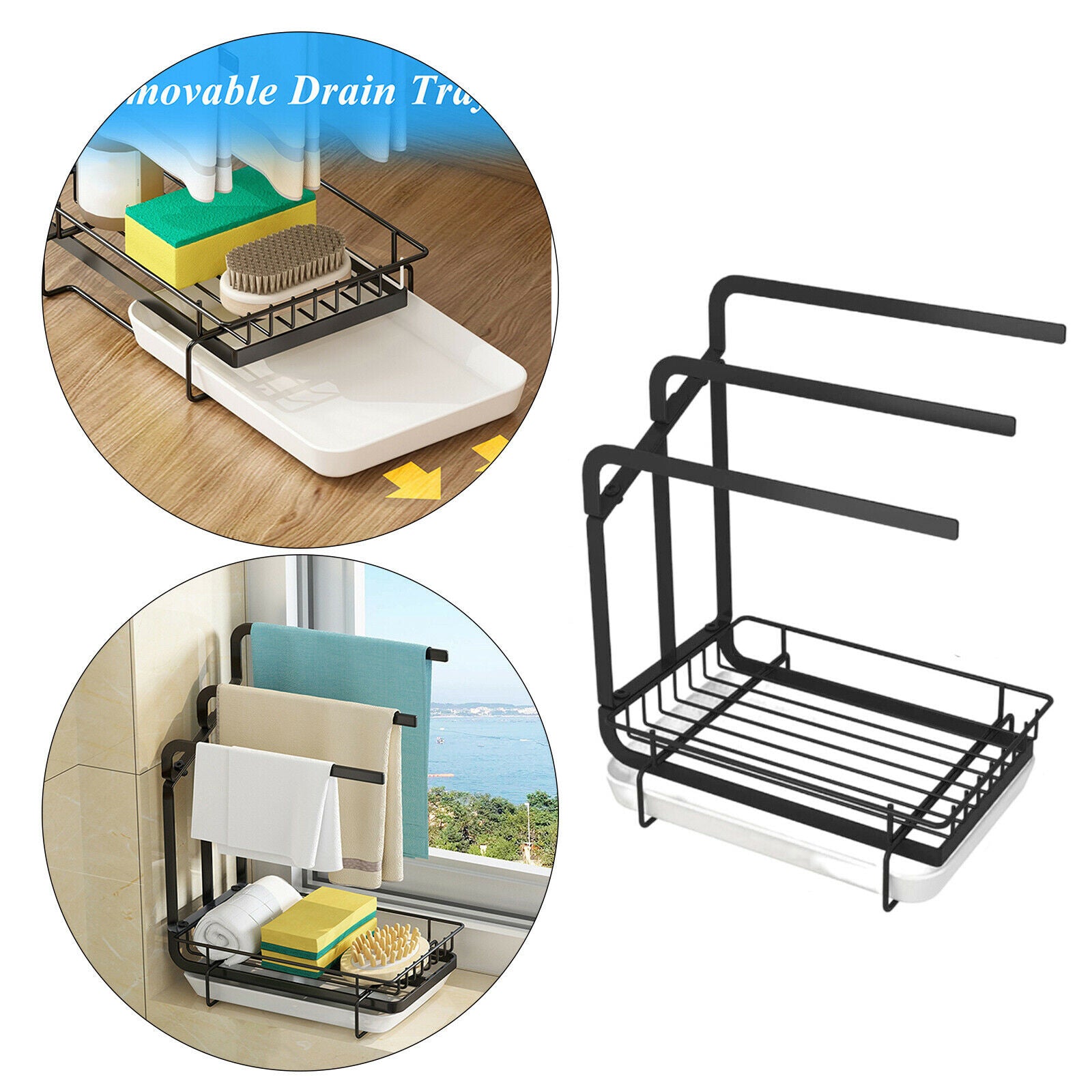 Stainless Steel Drying Rack Kitchen Storage Dishcloth Rack with Drain Pan