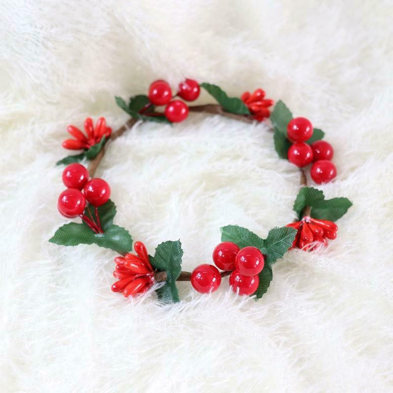 6PCS Christmas Candle Holder Berry Wreath Candle Ring Tealight Candlestick Decor