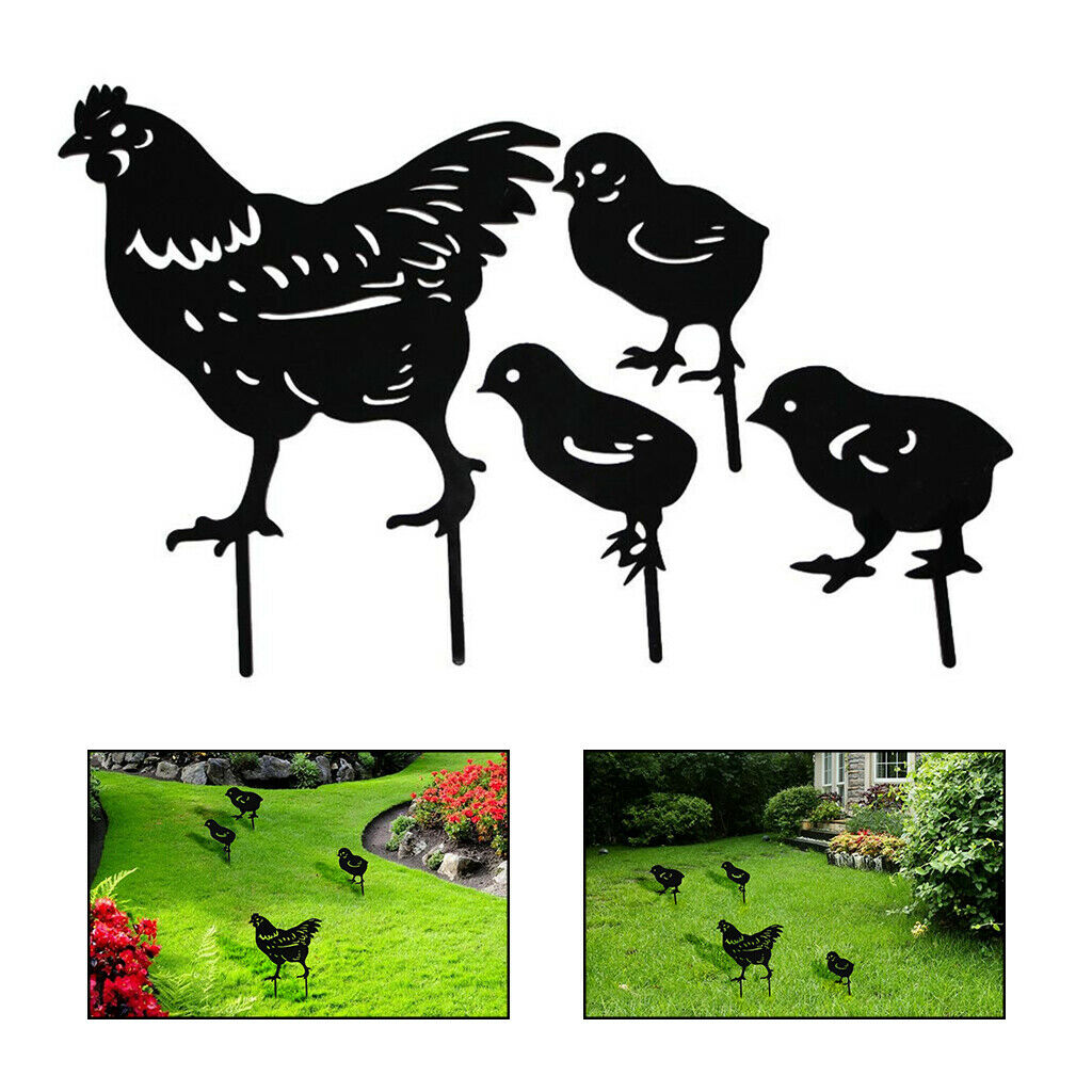 Garden Stakes Acrylic Chickens Family Silhouette Yard Garden Decoration