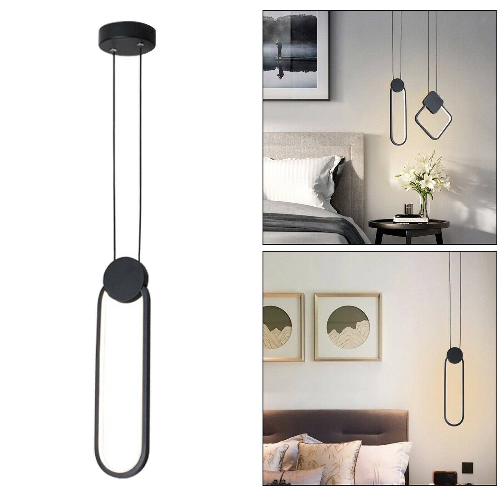 2X Minimalist LED Pendant Modern Light Dimmable Decorative Lamp Black Oval