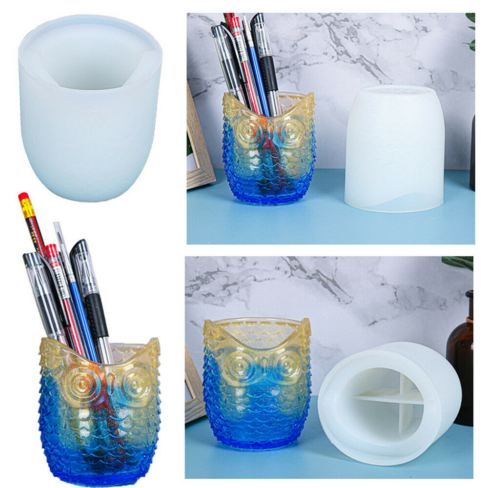 Owl Pen Holder Silicone Mold Concrete Plaster DIY Epoxy Making Craft Container