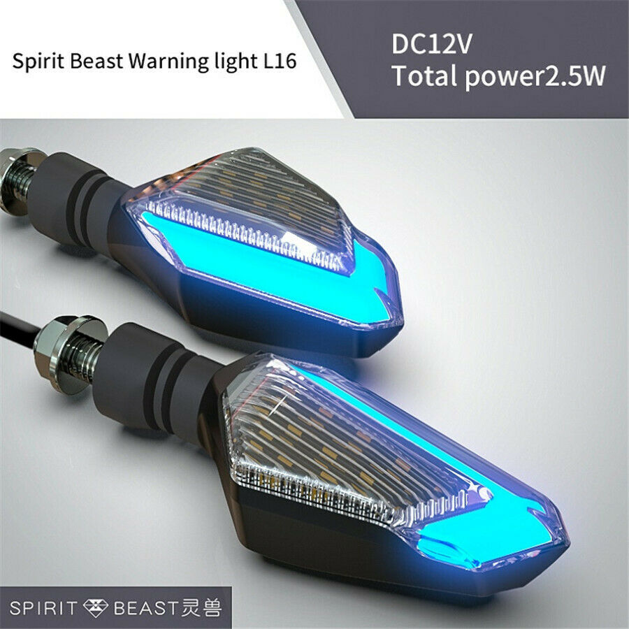 2PCS LED Motorcycle Blue & Amber Turn Signal lights Warning Lamps Daytime lights