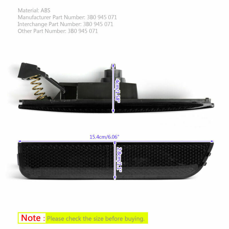 Left Black Front Bumper Side Marker Lights For 2001-2005 VW Passat B5.5 CN