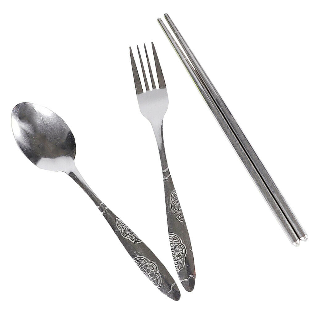 Reusable Stainless Steel Chopsticks Fork Spoon Set Travel Camping Portable