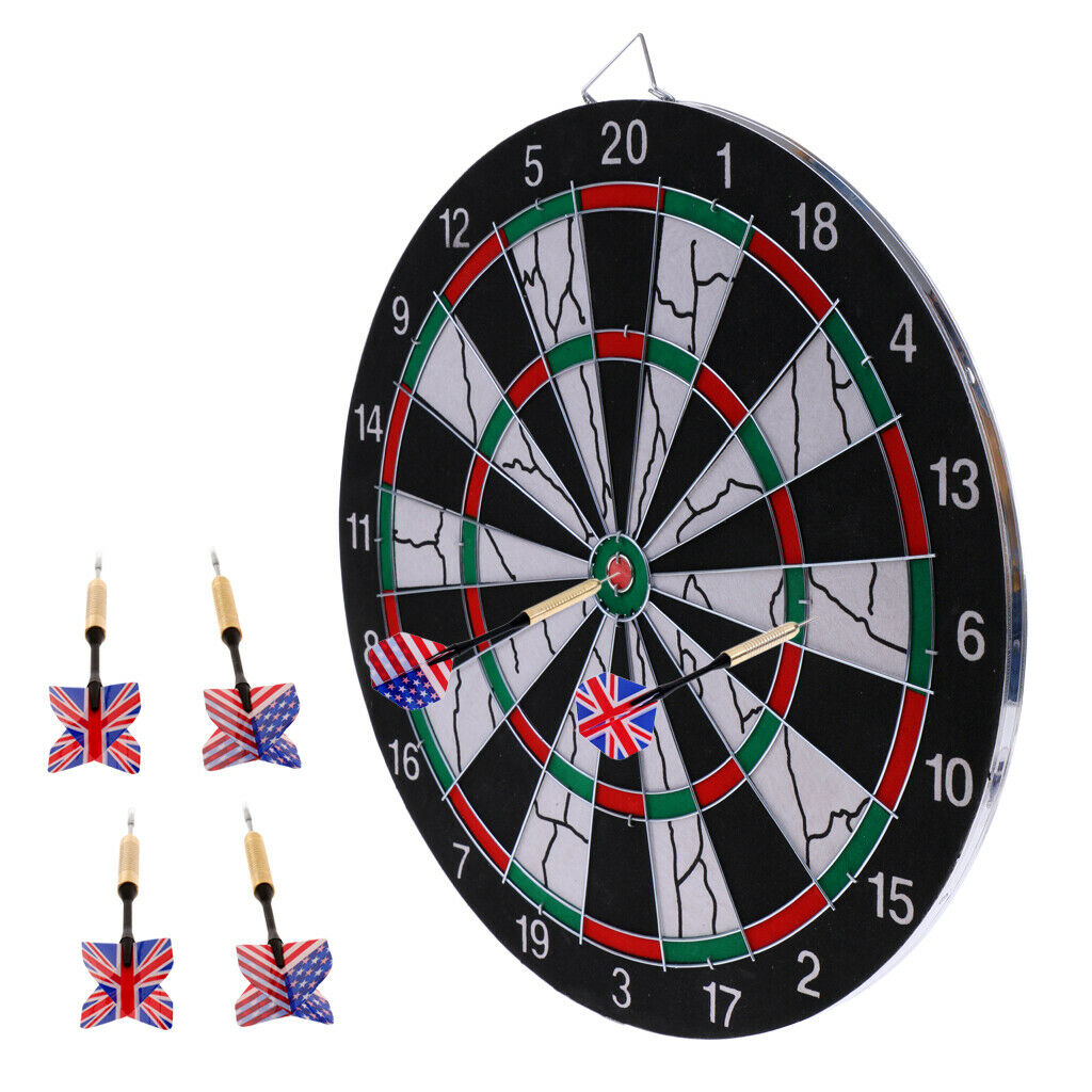 Durable 15" Two Side Printing Dart Board   + 6 Darts for Darts Game