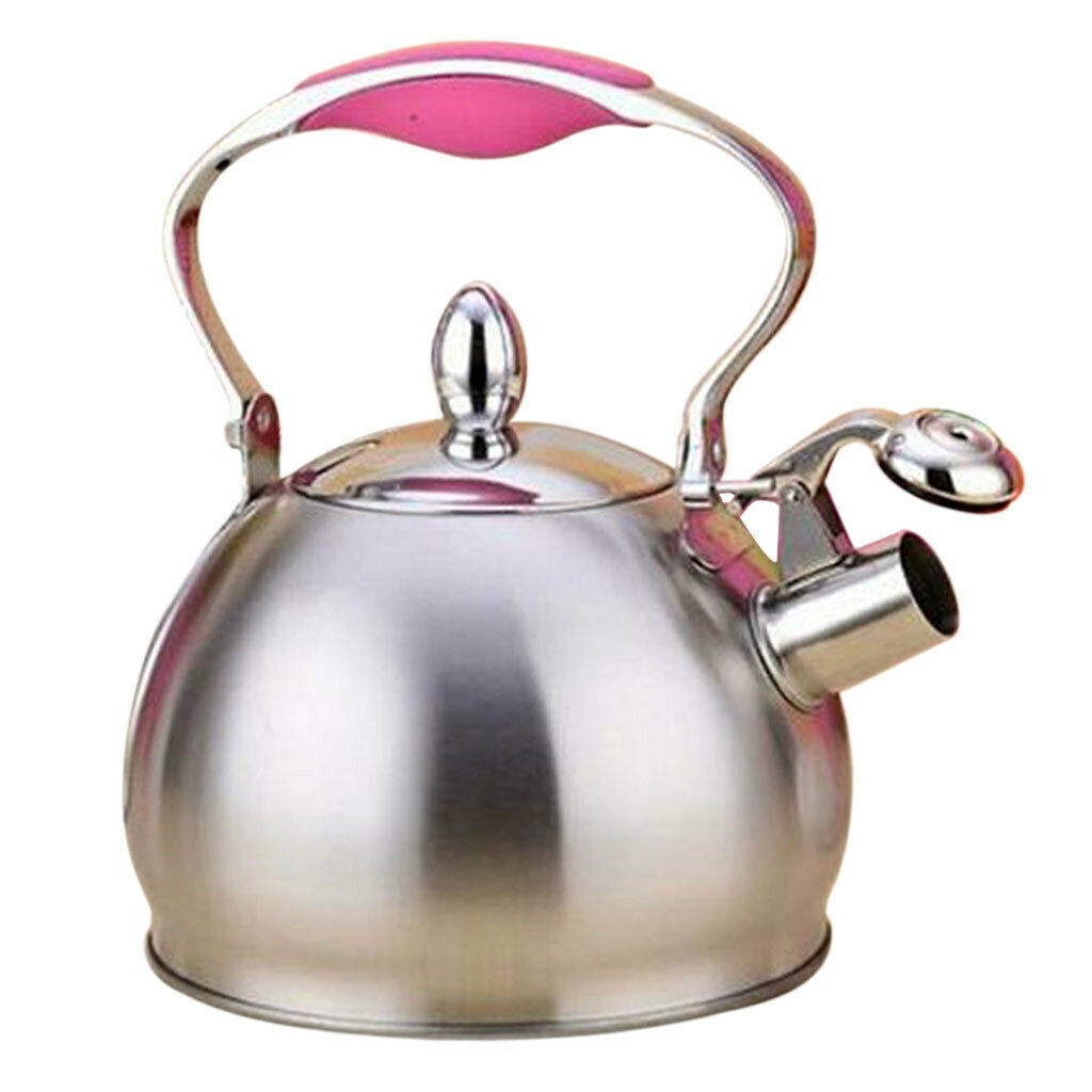 Stainless Steel Dishwasher Safe Whistling Coffee and Tea Kettle, 2.5 Liter, Pink