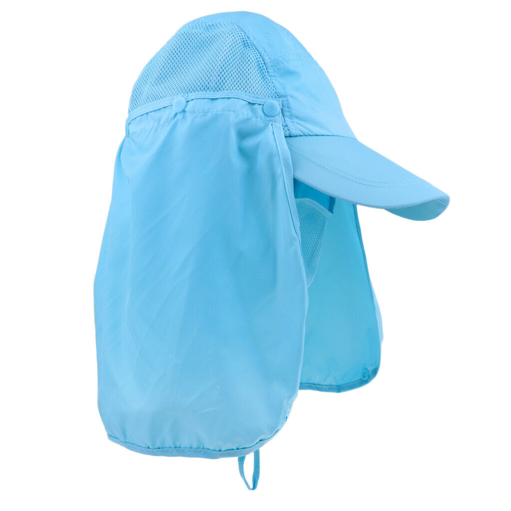 Summer Outdoor Sun Protection Fishing   Neck Face Flap Hat Wide Brim Blue