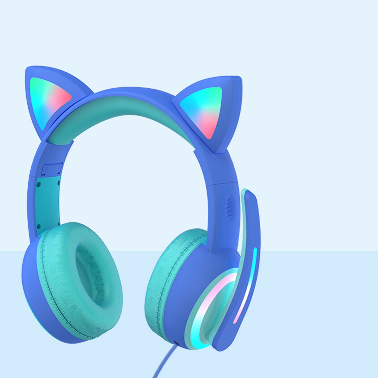 Kid LED Fashion Cute Cat Ear Headphones On-Ear Headsets with Mic Foldable Wired