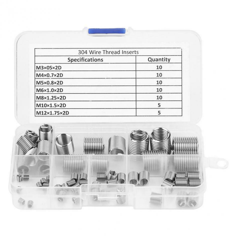 60Pcs Stainless Steel Helicoil Insert Thread Repair Kit-M3 M4 M5 M6 M8 M10 M12