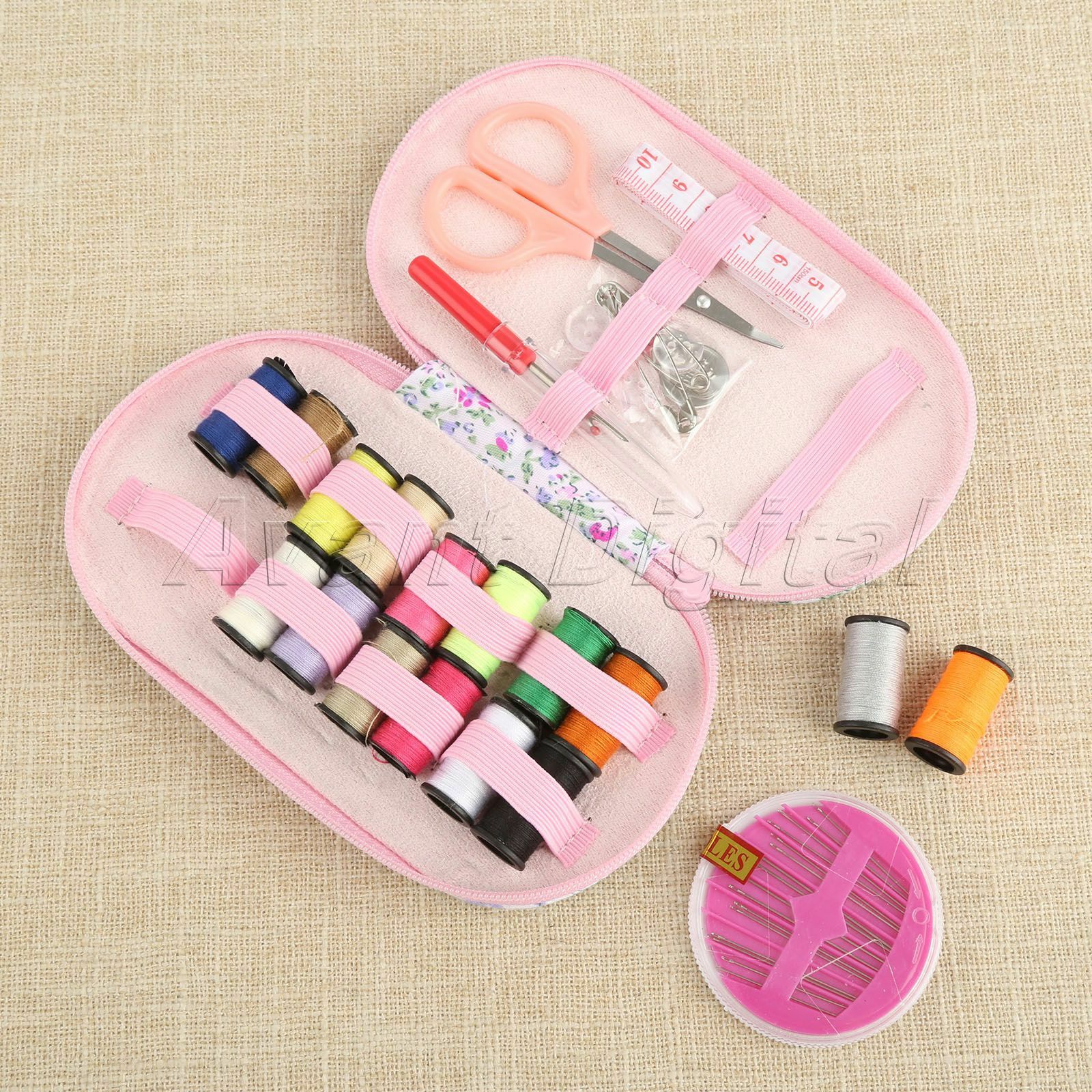 Portable Sewing Kit 16 Threads Scissor Pin With Oval Case For Travel Home Tool