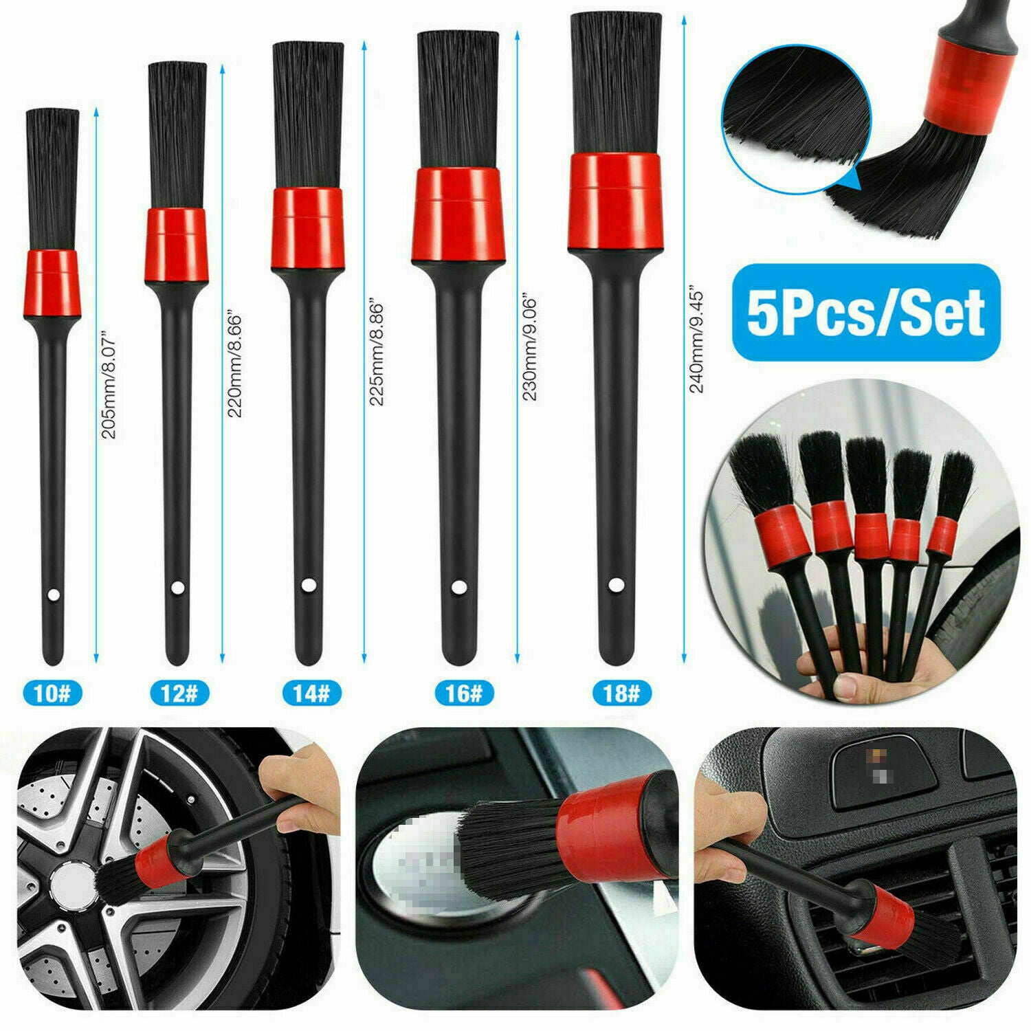 5pcs Car Detail Brush Wash Auto Detailing Cleaning Kits Engine Wheel Brushes