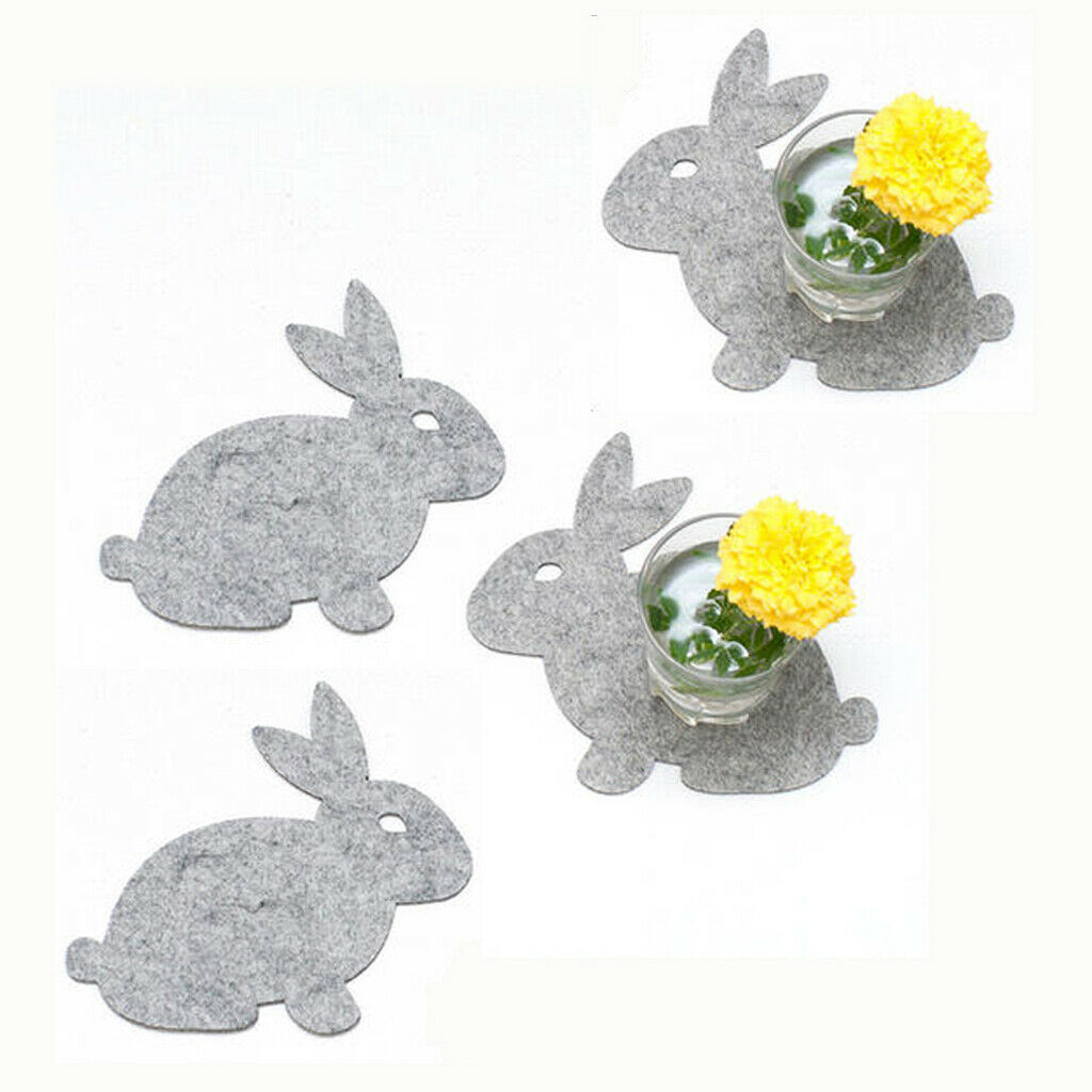 4x Gray Rabbit Non-woven Cloth Drink Coasters Mug Holder