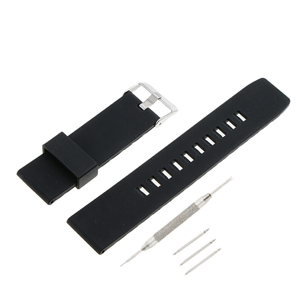 Distinctive Unisex Silicone Watchband Stainless Steel Buckle Black 22mm