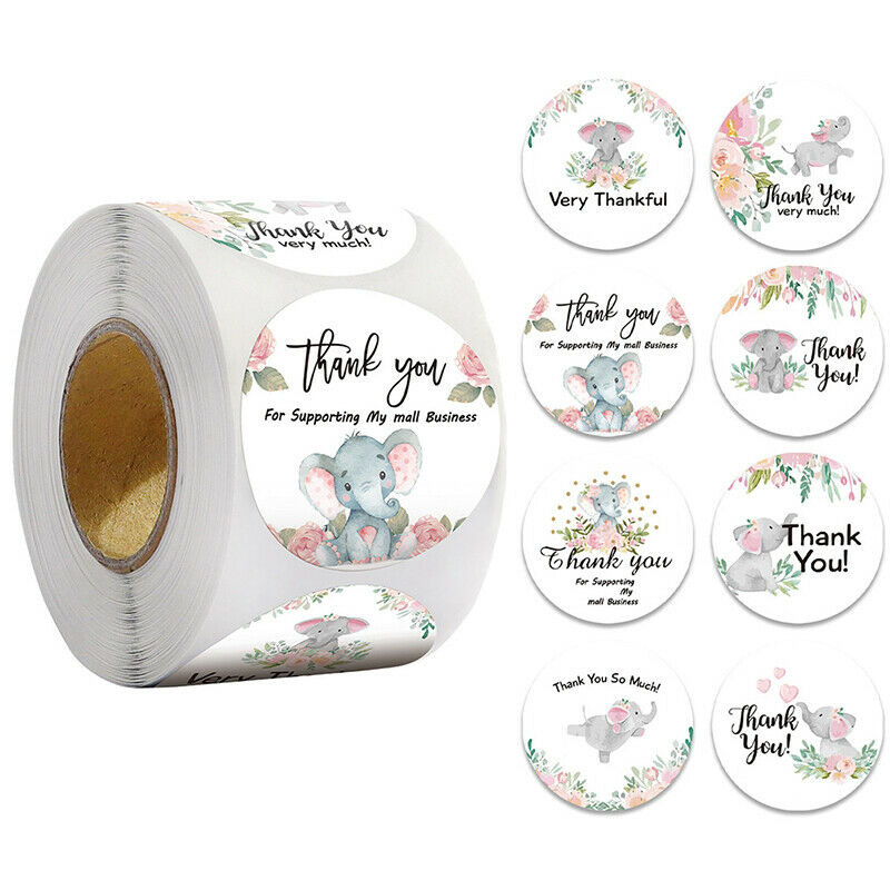 500pcs/roll elephant Round Floral Thank You Stickers Seal Labe.l8