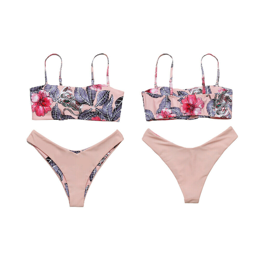 Women Floral Tiger Bikini Set Bra Top Brief Swimwear Bathing Suit Swimsuit M