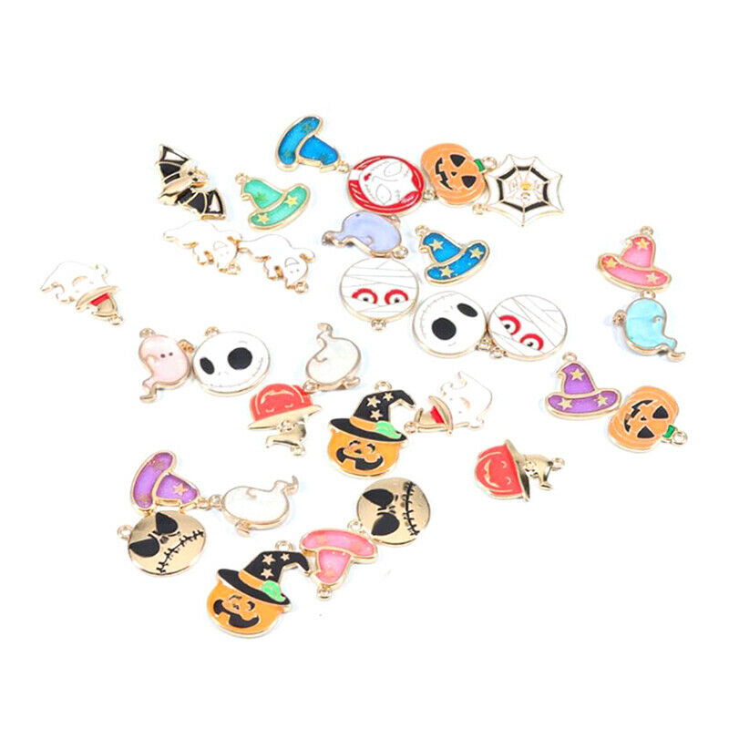 10Pcs Halloween Bat Pumpkin Mix Style Enamel Charms Pendant DIY Jewelry Mak FG