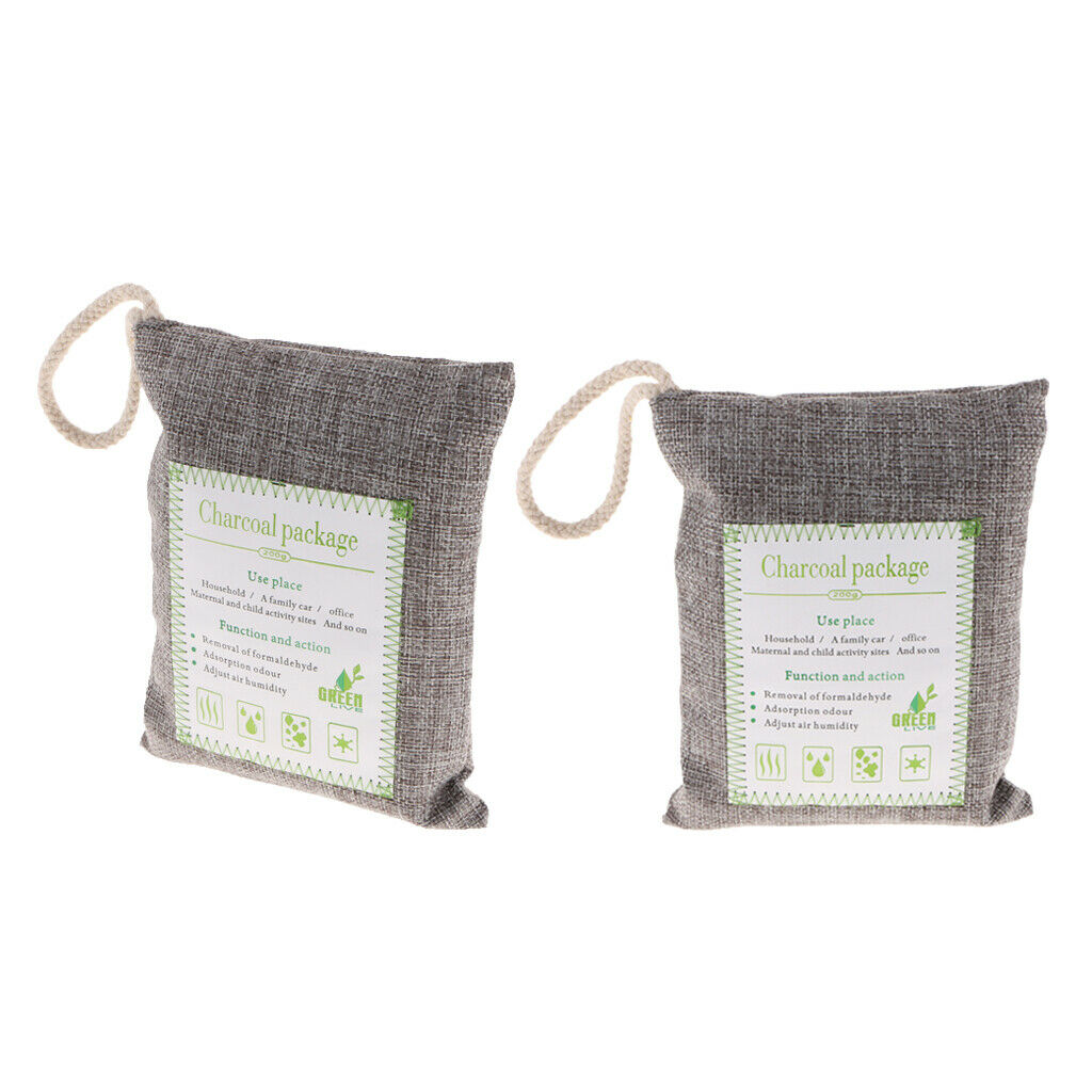 2x Bamboo Charcoal Natural Air Purifying Freshener Bag Odor Eliminator Gray