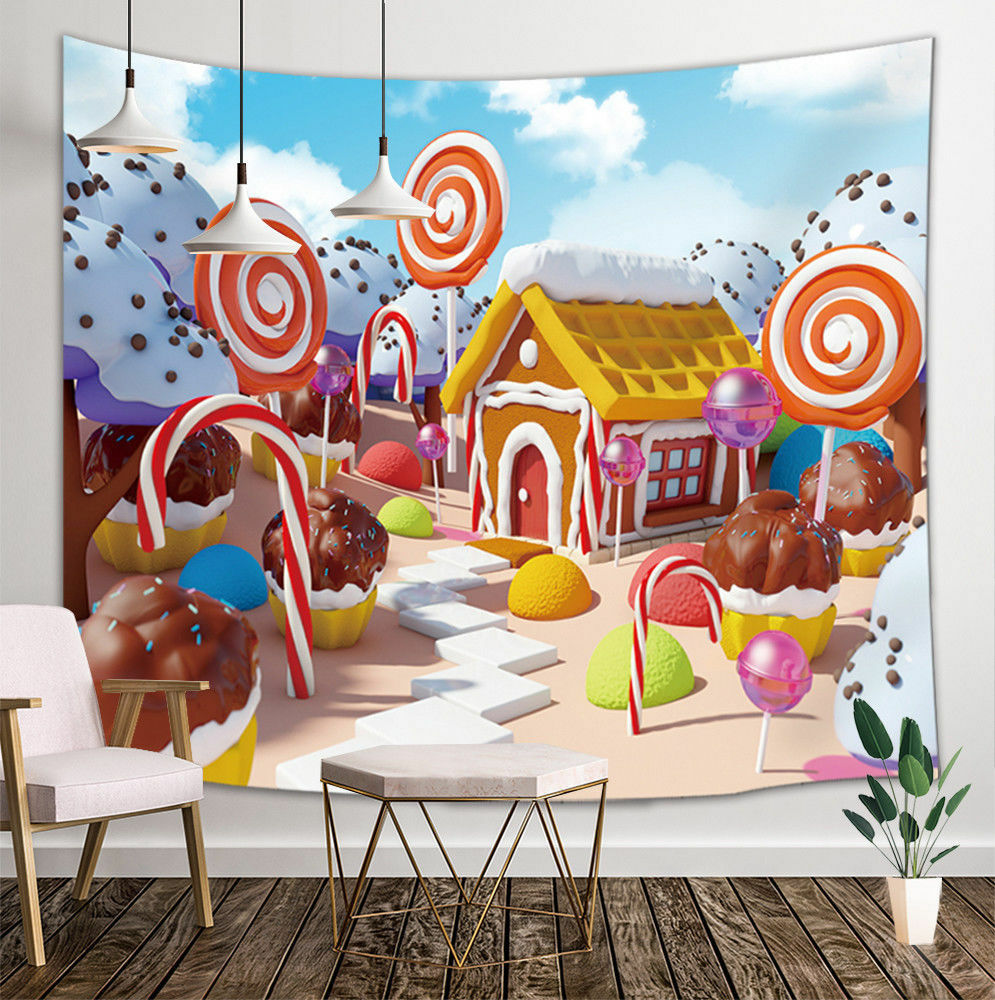 Upgrade Cartoon Blanket ,Candy Land With Gingerbread House Tapestry Wall Hanging