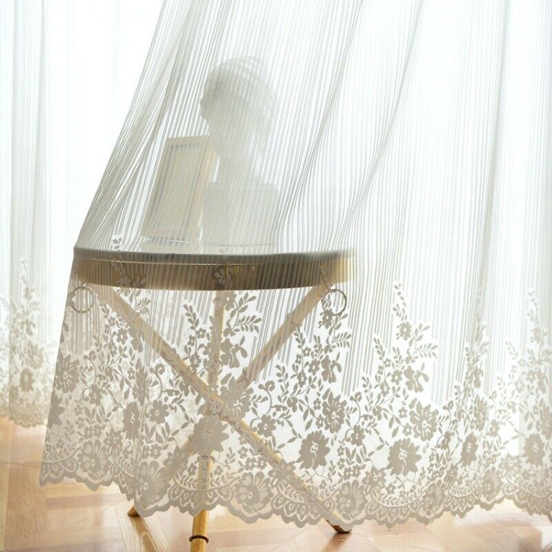 Flower Lace Tulle Curtain Fabric Sheer Net Voile Window Panel Drape Divider DIY