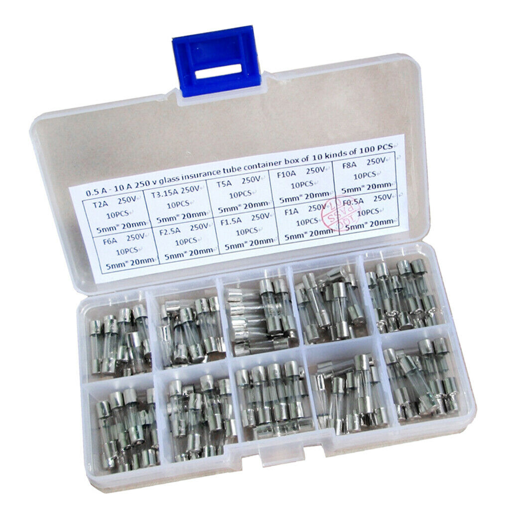 100   piece   Quick   Fast   Blow   Glass   Fuse   Tube   Assorted   Kit   0 .