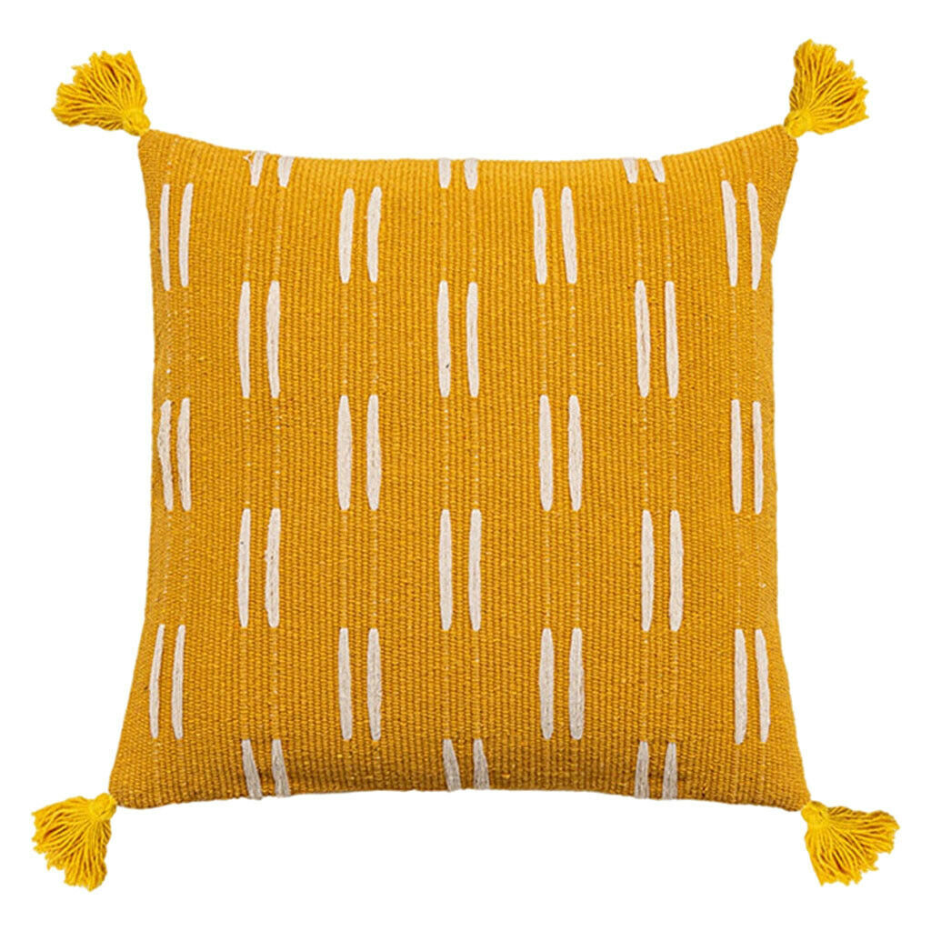 Soft Pillow Cover Tassels Invisible Zipper Living Room Couch Yellow Square