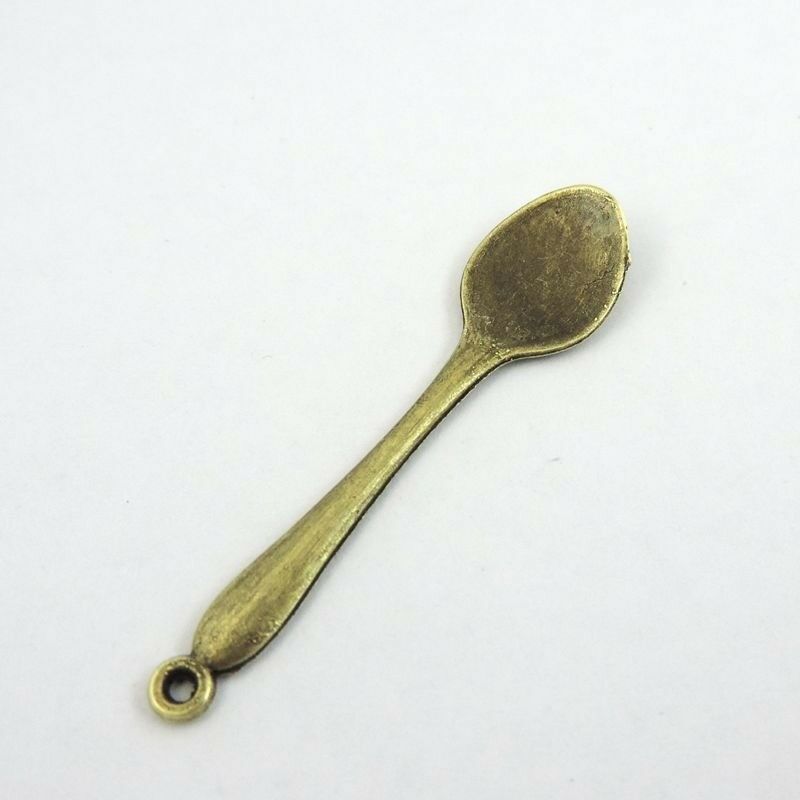 15 PCS Retro Bronze Tableware Pendant Alloy Spoon Charm Jewelry Crafting 54*12mm