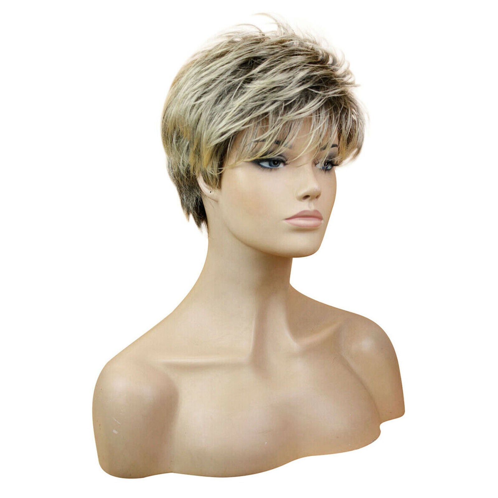 Ombre Brown Blonde Wigs for Women Synthetic Fluffy Hair Short Blonde Layered Wig